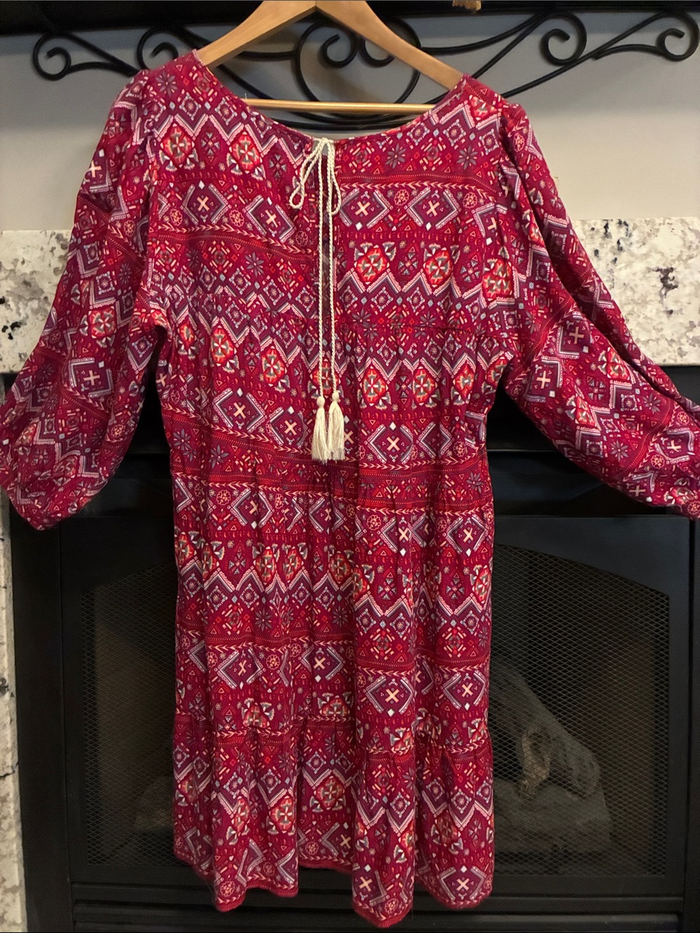 Tiered soft berry tones babydoll boho dress with cord tie on